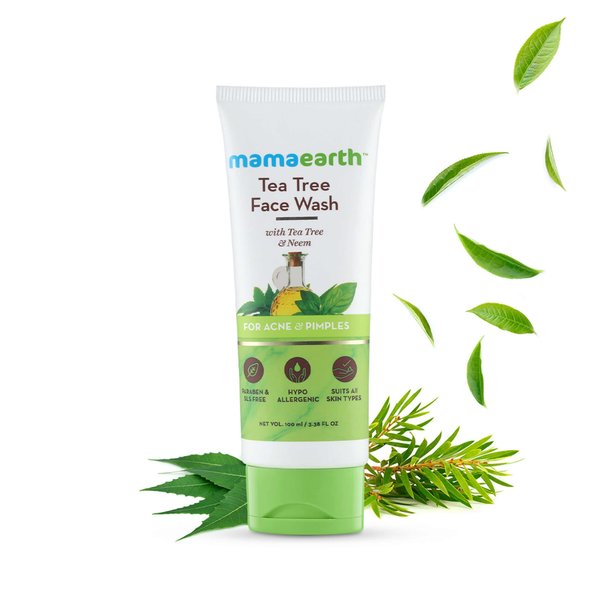 MAMAEARTH Tea Tree Natural Face Wash for Acne & Pimples Wash 100 ml - For Normal & Dry Skin