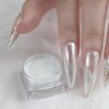 2 Boxes White Pearl Chrome Nail Powder, Mirror Effect Aurora Magic Pearlescent White Nail Powder Pigment, Glitter Nail Art, Holographic Ice Aurora Dust Nail Powder for Manicure Decorations