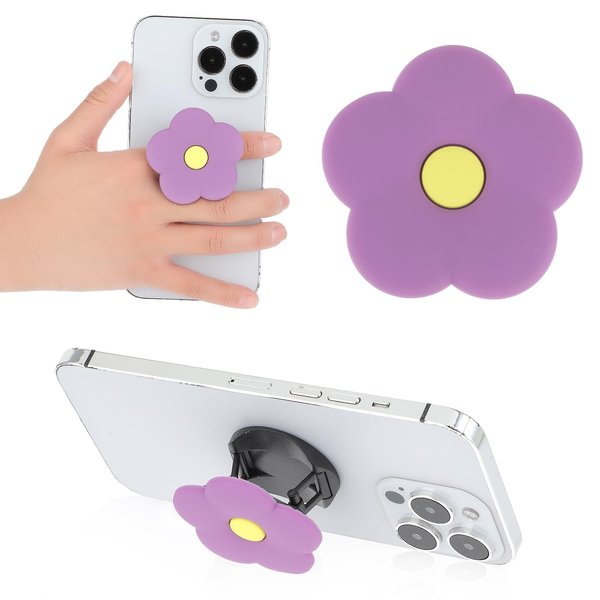 Ouligay Purple Daisy Silicone Mobile Phone Grip Stand, Cute 2D Flower Cell Phone Holder, Collapsible Expandable Cell Phone Accessory for Smartphone Tablet Cell Phone Accessory