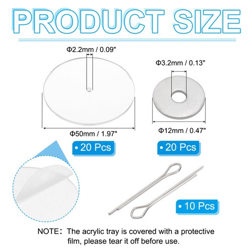 PATIKIL 50mm Doll Joints, 10 Set Removable Cotter Pin Joints Connector and Acrylic Tray for Bear Limbs Making Head Joints DIY Crafts Accessories