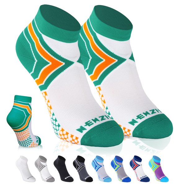 NEWZILL Low Cut Compression Socks - Unisex Running Socks with Embedded Frequency Technology for Heel, Ankle & Arch Support (Small, Green/Orange)