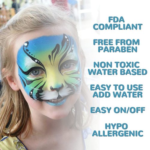 Face Painting Kit with Stencils, 15 Colors Water Based Painting Palette 12 Brushes and 6 Stickers Body Paint Face Makeup for Halloween Carnivals Cosplay Party Stage Performances