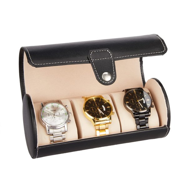 LETURE Vegan Leather Watch Case 3-Slot, Watch Roll Travel Storage Organizer