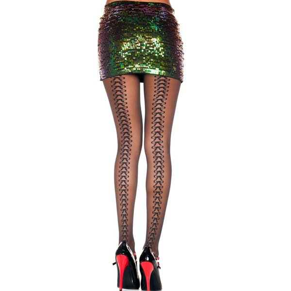 MUSIC LEGS Women's Bow Backseam Spandex Sheer Pantyhose, Black, One Size