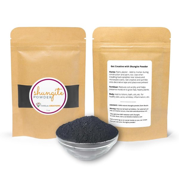 Fine Shungite Powder | Natural Mineral | Bulk 3 oz | Resin Mold Jewelry Paint Plants Skin | Made from Authentic Shungite Stones
