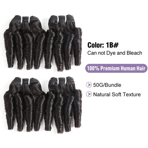 Molefi Brazilian Funmi Hair Curly Wave 4 Bundles Human Hair Black Hair Extensions Short Curly Weave Spiral Curl 8 inch Bundles 50g/pc #1B (8 8 8 8 Inch)