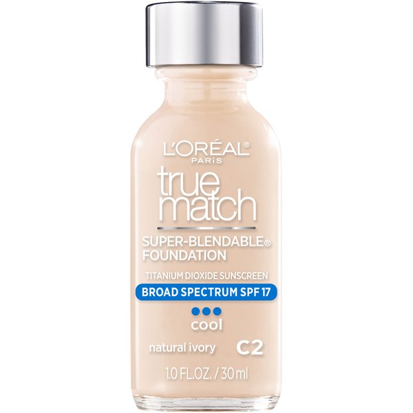 L'Oreal Paris Makeup True Match Super-Blendable Liquid Foundation, Natural Ivory C2, 1 Fl Oz (1 Count)