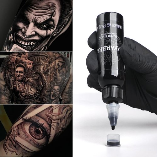 PFARRER Black Tattoo Ink 2oz(60ml) Vegan-Friendly USA Standard Pigment Tattoo Supplies Super Black TI7003-60-002