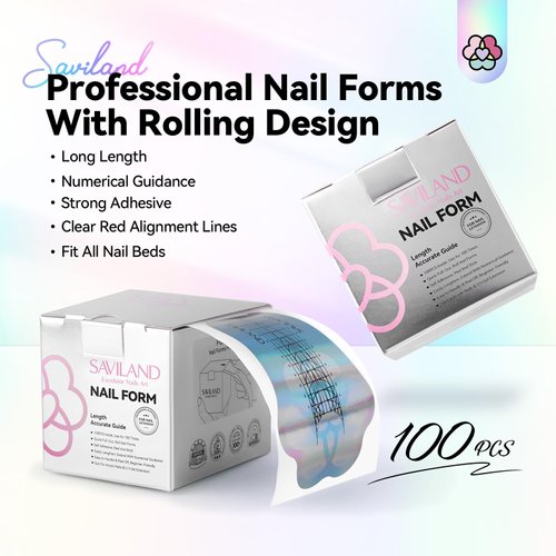 Saviland Long Length Nail Forms: 100Pcs Professional Poly Gel Nail Forms Sturdy Nail Extension Forms Paper Nail Forms Self-adhesive Nail Model Stencils for Acrylic Nails Builder Nail Gel Nail art