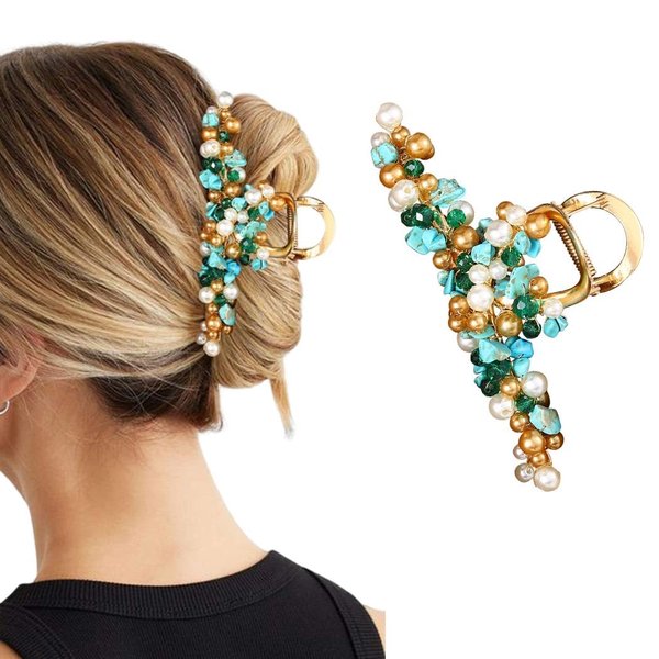 Fashey Hair Claw Clips Pearl Hair Claws Strong Hold Flower Hair Clip Metal Nonslip Hair Jaw Clips Hair Accessories for Women and Girls (Type B)