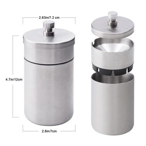 Stainless Steel Auto Ashtrays with Lid Car Ashtray Smell Proof Portable Smokeless Detachable Windproof Extinguished Butt Bucket Ash Tray for Car Cup Holder (Silver)