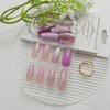 Coffin Press on Nails Medium False Nails with Glitter Designs Gradient Fake Nails Cute Nails Press ons Glossy Glue on Nails Purple Full Cover Acrylic Stick on Nails for Women 24Pcs