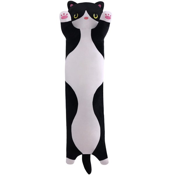 Yeqivo Cat Stuffed Animal Plush Pillow Cute Cat Body Pillow, Long Stuffed Cat Plush Cat Stuffed Animal Toy Kitten Long Throw Pillow Gift for Kids Girlfriend(50CM,Black)