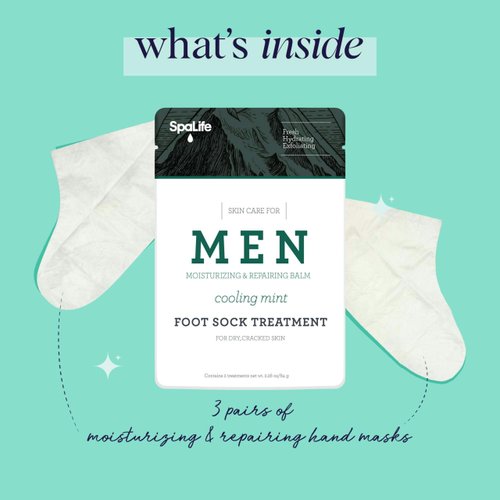 Spa Life Men's Cooling Mint Foot Repair Balm and Moisturizing Socks Set - Revitalizing Hydrating Foot Mask for Soothing Tired, Achy Feet and Softening Dry, Cracked Skin One Size Fits Most- 3 Pairs