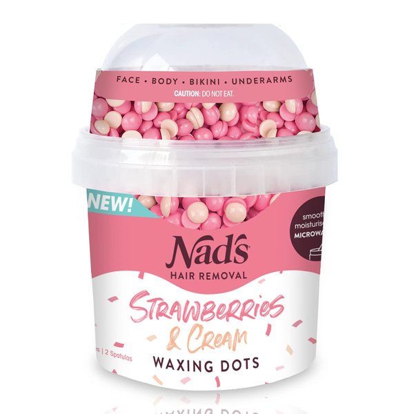 Nad's Waxing Dots - Strawberries & Cream Hard Wax Beads - Microwaveable No-Strip Formula For Women