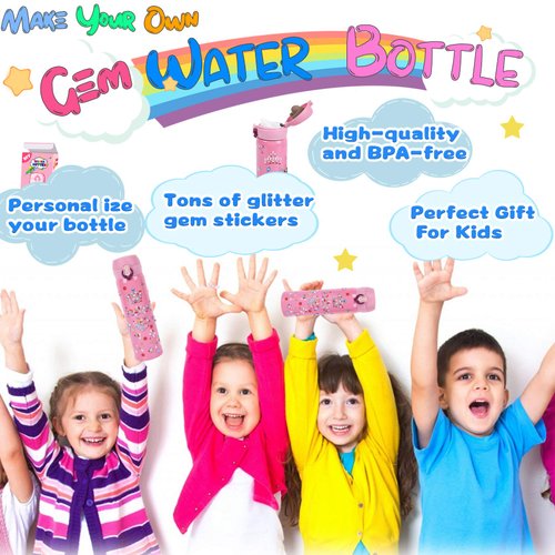 YOFUN Create Your Water Bottle with Tons of Rhinestone Gem Stickers - Craft Kit & DIY Art Set for Children, Gift for Girls - 17 OZ BPA Free Stainless Steel Vacuum Insulated Mug (Gemstone)