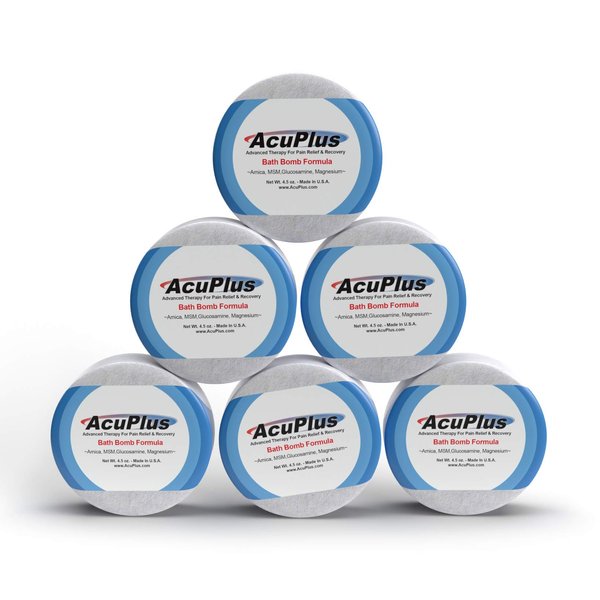 AcuPlus Pain Relief Bath Bombs for Sore Muscles and Joints, Relaxing Bath Bombs for Women & Men with Magnesium, Arnica, Glucosamine, and Eucalyptus for Body Pain (4.5 Ounce Bath Bomb 6 Pack)