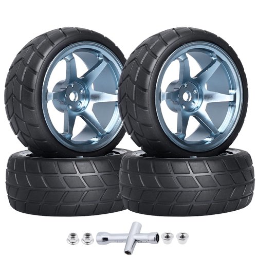 FriHobby Pre Glued 1/10 Scale 12mm Hex Aluminum Wheels and Tires 1.02" (26mm) fit RC Touring Car Drift for Traxxas Tamiya HPI Redcat Lightning EPX Kyosho 1/18 Latrax Teton SST