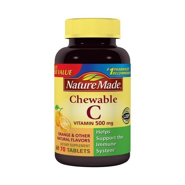 Nature Made Chewable Orange Flavor Vitamin C Tablets, 500 mg, 70 count