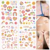Cartoon Temporary Tattoos for Kids, 120 Pcs Glitter Styles | Flower Power Birthday Party Supplies, Smiley, Rainbow Arts and Crafts Tattoos Stickers for Girls Boys 559
