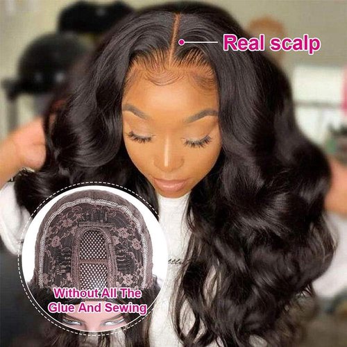 Emistar Wavy V Part Wig Wear And Go Glueless U Part Wig Body Wave Natural Black Synthtic Hair Soft As Human Hair Wigs For Black Women (Natural Black, 24 Inch)