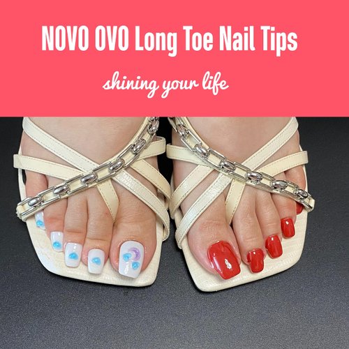 NOVO OVO 120 pcs Long Toe Nail Tips Press on, Curved Full Cover Longtoes Claw, Clear Double Matte Pre-filed Nail Extension for Pedicure Acrylic, Tapered Square Soft Gel Toenails x 12 Sizes