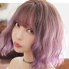 URCGTSA Ombre Color Natural Wavy Bob Wig With Air Bangs Short Bob Wigs Women's Curly Wigs Purple Wavy Synthetic Hair Cosplay for Girl Colorful Wigs (Smoky purple)