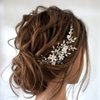 GENBREE Pearl Bride Wedding Hair Comb Silver Crystal Flower Hair Piece Bridal Hair Accessories for Women and Girls