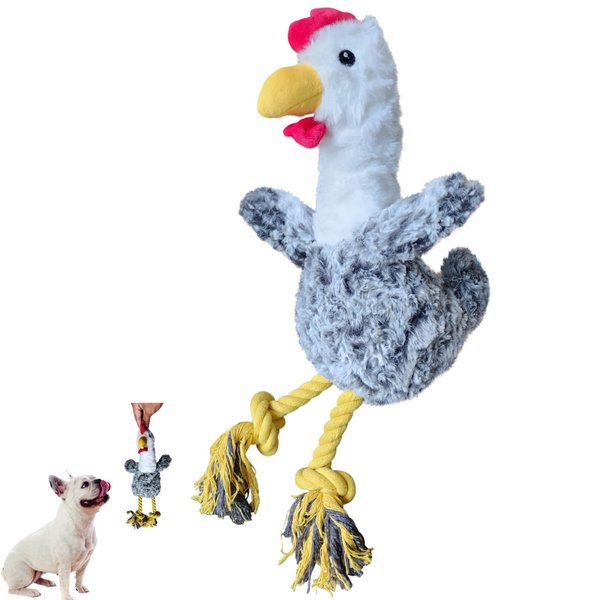Plush Chicken Dog Toy | Chicken Rope Dog Toy Plush | Squeaky Plush Dog Toys | Durable Squeaky Dog Toys | Chicken Crinkle Plush Dog Toys for Interactive Play | Chew Resistant Stuffed 14.5-inch