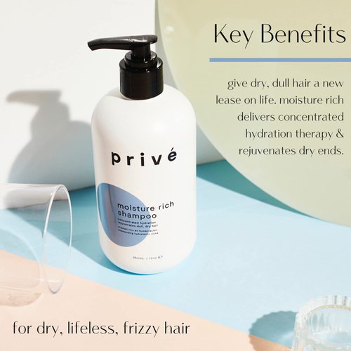 Privé Moisture Rich Shampoo - Deep Moisturizing Shampoo for Dry and Lifeless Hair, 12 oz