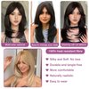 TuTive Black Wigs for Women 22 Inch Layered Wig With Bangs Natural Looking Shoulder Length Wig Heat Resistant Synthetic Fibre Wigs for Daily Party Use(Black)