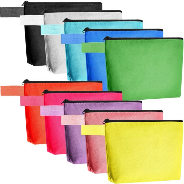 10 Pieces Canvas Makeup Bags Bulk Travel Cosmetic Bags Plain Makeup Pouch Multi-Purpose Blank Travel Toiletry Bag DIY Craft Bags with Zipper for Women Girls Teens, 10 Colors (8.7 x 5 x 1.8 Inch)
