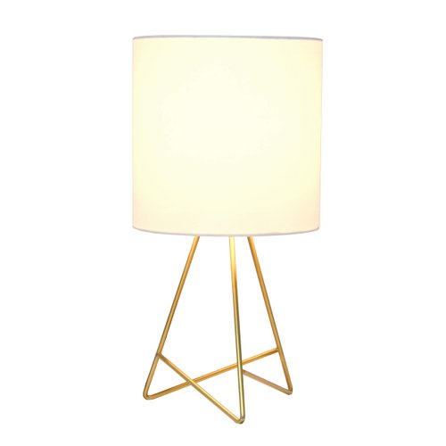 Simple Designs LT2066-GDW 13.5" Down to the Wire Metal Table Lamp with Fabric Shade, Gold with White Shade