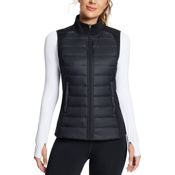 BALEAF Women's Lightweight Warm Puffer Vest Running Winter Hybrid Sleeveless Quilted Water Resistant Jacket Black M