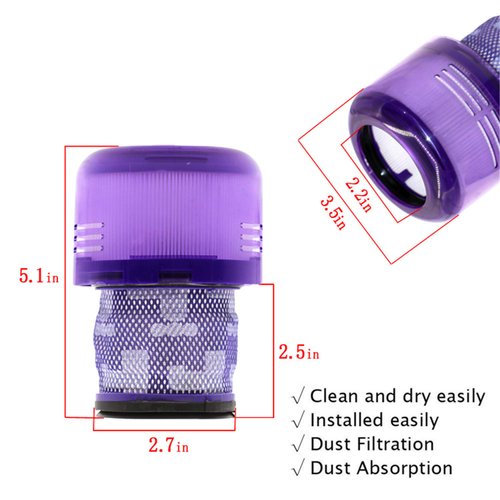 2 Pack Filters Replacement for Dyson Cordless Vacuum V11, V11 Torque Drive, V11 Animal, Dyson V11 Filter Replacement Part HEPA Replace Part No. 970013-02