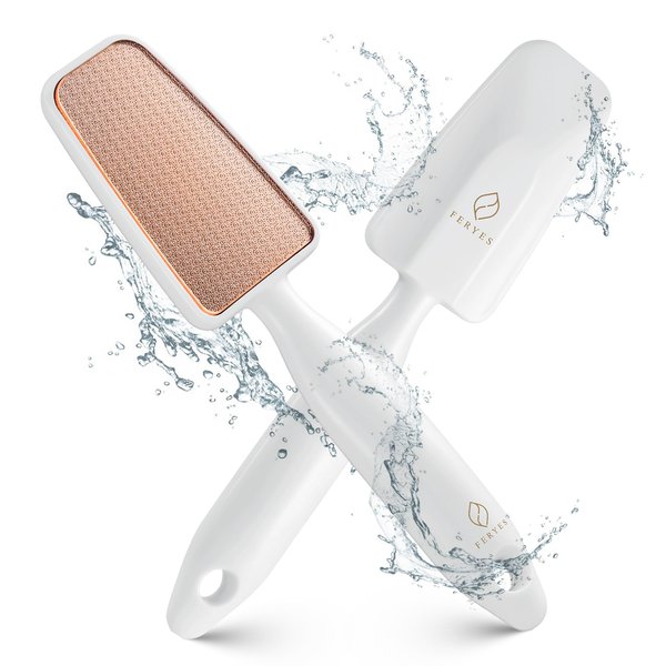 FERYES Glass Foot File Callus Remover - Long Handle Glass Foot Scrubber for Dead Skin, Cracked Heel Scraper Buffer - Professional Pedicure Tool for Smooth, Beautiful Feet - White
