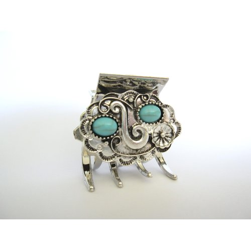 Generic Small/medium turquoise blue silver metal native western hair claw clip