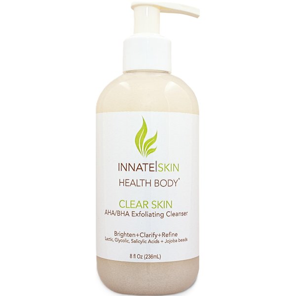 Clear Skin AHA BHA Exfoliating Cleanser Glycolic Acid, Salicylic Acid Cleanser, Jojoba Beads - Great for all skin types-8oz Pump aha bha cleanser