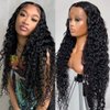 13x4 Water Wave Lace Front Wigs Human Hair 180% Density HD Transparent Lace Pre Plucked Wet and Wavy Lace Front Wig Glueless Wig Brazilian Deep Wave Wig Human Hair for Black Women 24 inch