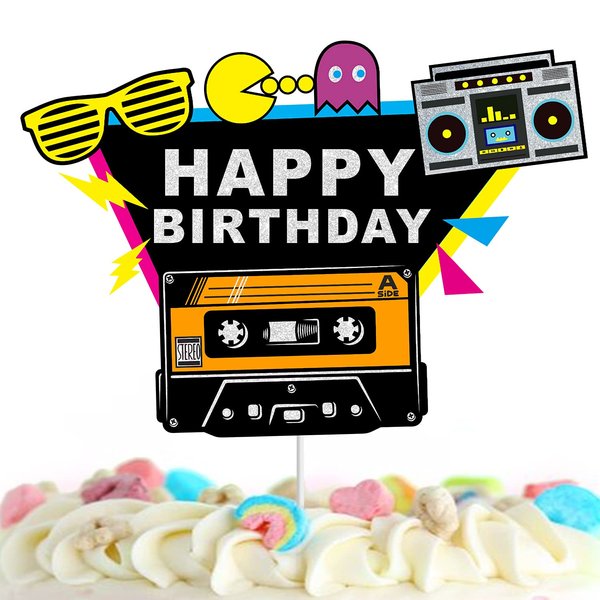 80's Cake Topper - 1980's Theme Happy Birthday Party Born in the 80's Party decoration
