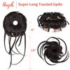 HOOJIH Messy Bun Hair Piece, Super Long Tousled Updo Hair Bun Extensions Wavy Hair Wrap Ponytail Hairpieces Hair Scrunchies with Elastic Hair Band for Women Girls - Black Brown