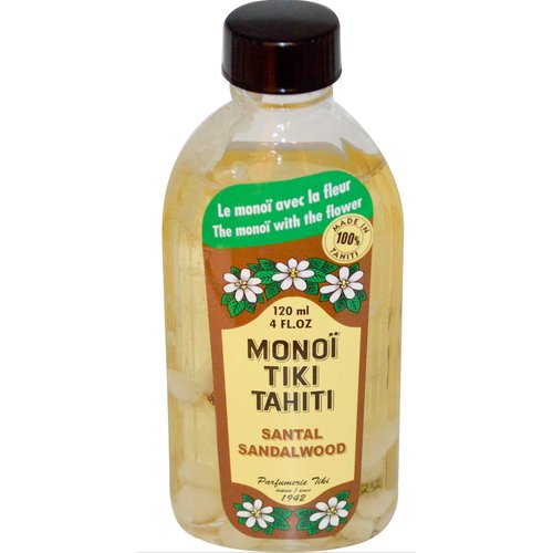 Monoi Tiki Tahiti Sandalwood Coconut Oil (Pack of 2), Scented With Fresh Handpicked Tiare Flowers, 100% Made in Tahiti, 4 fl. oz.