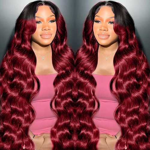 Burgundy Lace Front Wigs Human Hair 1B/99J 28 Inch 13x6 Lace Front Wigs Human Hair For Women 200 Density HD Transparent Dark Burgundy Lace Front Wigs Human Hair With Baby Hair