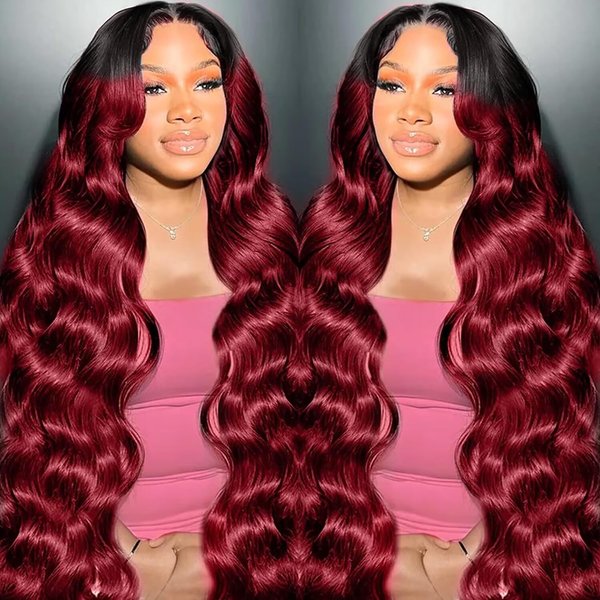 Burgundy Lace Front Wigs Human Hair 1B/99J 28 Inch 13x6 Lace Front Wigs Human Hair For Women 200 Density HD Transparent Dark Burgundy Lace Front Wigs Human Hair With Baby Hair