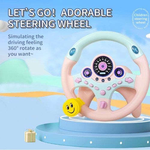 YIYZAOF Kids Steering Wheel for Car, Driving Simulated Toy Steering Wheel for Kids with Light and Music, Electric Early Learning Educational Baby Steering Wheel Toy for Kids （Pink）