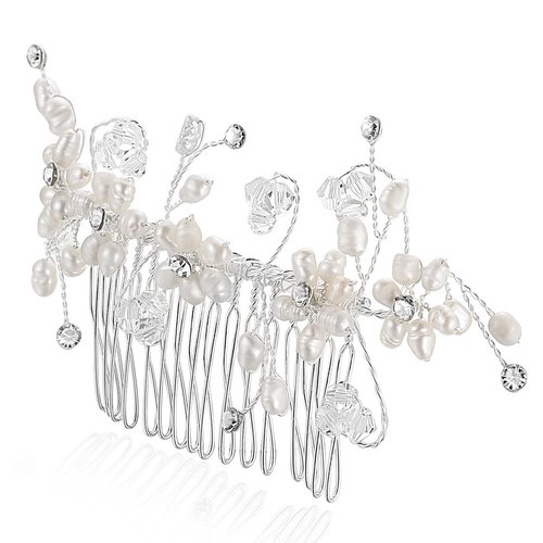 SAMKY Freshwater Pearls Floral Rhinestone Crystal Bridal Wedding Tiara Hair Comb FC046