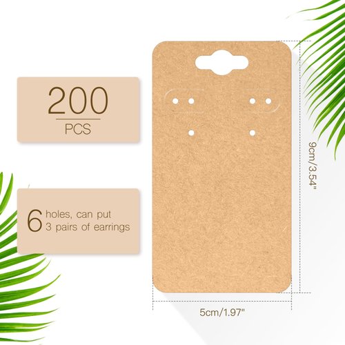 ZABARE 200 Pcs Earring Cards, 1.97" x 3.54" Brown Earring Display Cards for Selling, Earring Holder Cards with 6 Holes, Jewelry Packaging for Earrings Packaging Display & Crafts Business