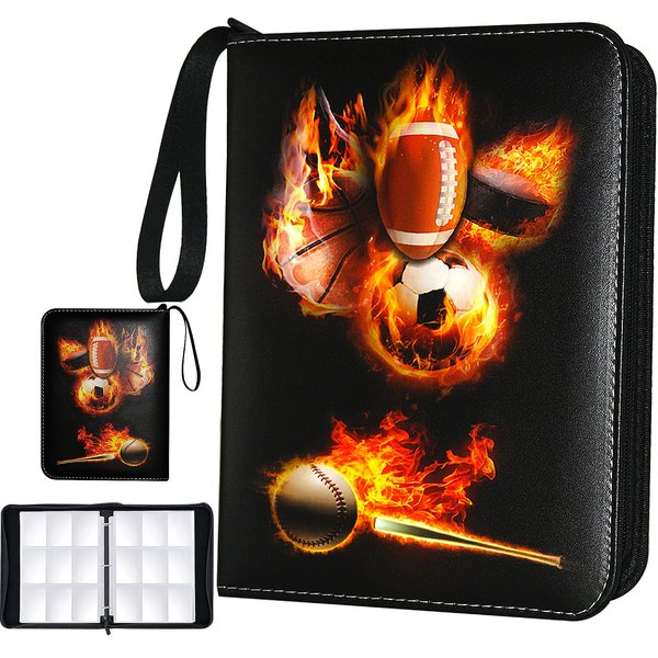 Sports Card Binder 900 Pockets, Trading Card Binder 9 Pocket with 50 Sleeves Fits 900 Sport Cards, Sports Card Holder with Zipper, Football Baseball Basketball Hockey Card Collection Storage Album
