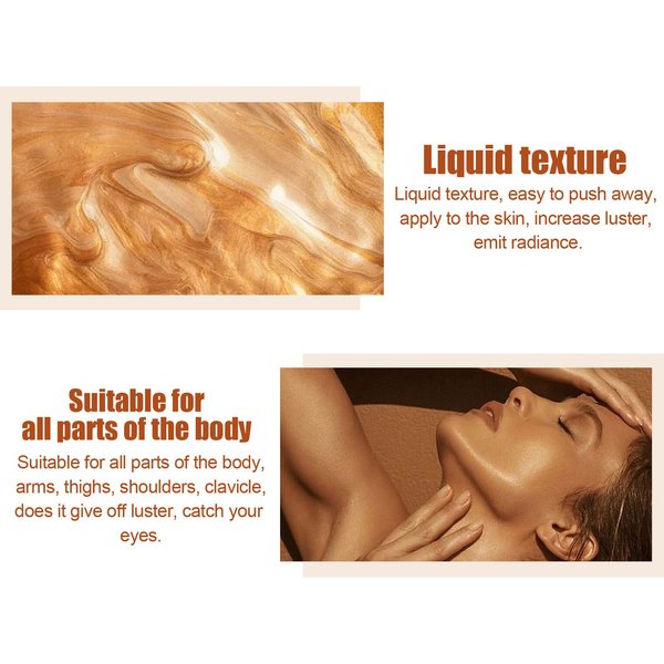Shimmer Body Oil,Long Lasting Waterproof Face Brighten Glow Pearl Highlighter Illuminator Body Makeup. (Bronze Gold)