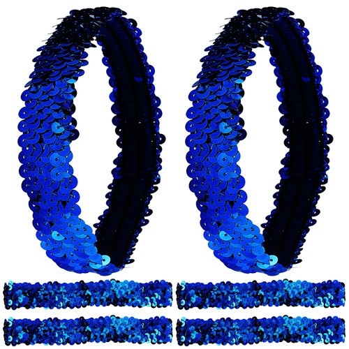 GORGECRAFT 12PCS Sequin Headband Elastic Glow Stretch Sparkle Glitter Fashion Adjustable Hair Band Accessories Pack Set for Girls Women Teens Sports Dance Party Teams Crafts(Blue)